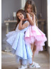 Light Blue Jacquard Asymmetrical Flower Girl Dress